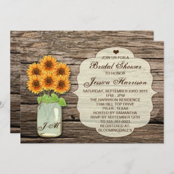 Country Rustic Sunflower Mason Jar Bridal Shower Invitation by Invitation_Republic at Zazzle