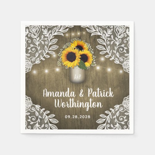 Country Rustic Sunflower Mason Jar Wedding Napkins