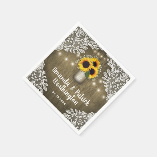 Country Rustic Sunflower Mason Jar Wedding Napkins Zazzle