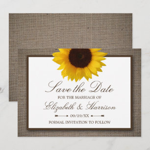 Country Rustic Sunflower On Burlap Save The Date