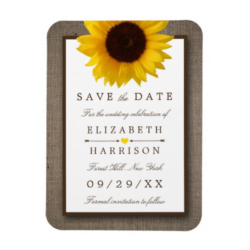 Country Rustic Sunflower On Burlap Save The Date Magnet