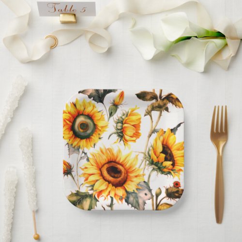 Country Rustic Sunflower Paper Plates