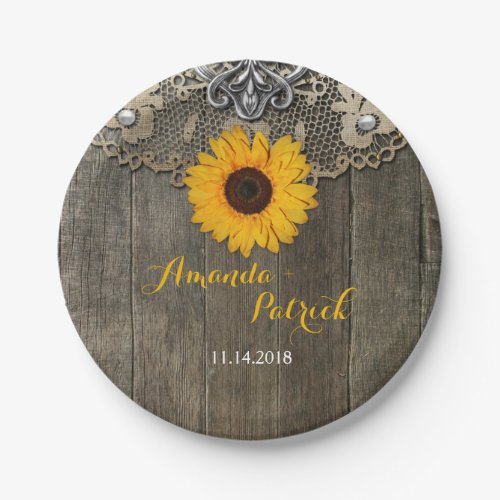 Country Rustic Sunflower Wedding Paper Plate