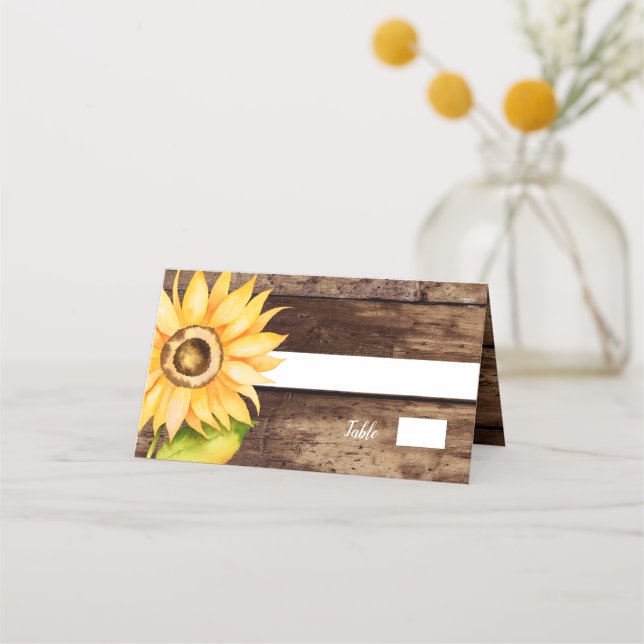 Country Rustic Sunflower Wedding Place Card (Front)