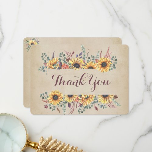 Country Rustic Sunflowers and Wildflowers Thank You Card