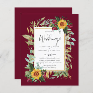 Country Rustic Sunflowers Burgundy Roses Wedding