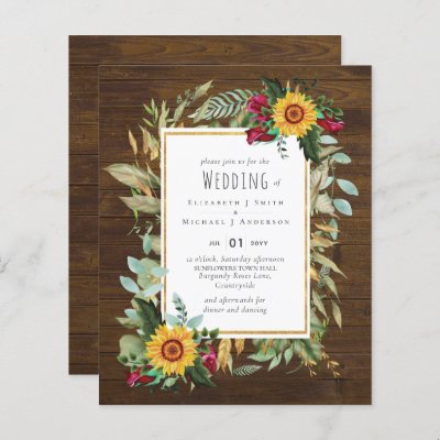 Country Rustic Sunflowers Burgundy Roses Wedding