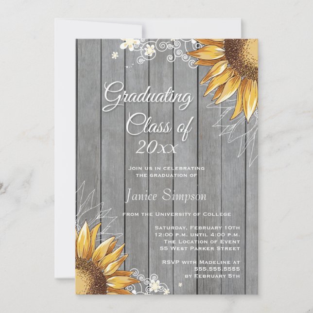 Country rustic sunflowers graduation party invite (Front)