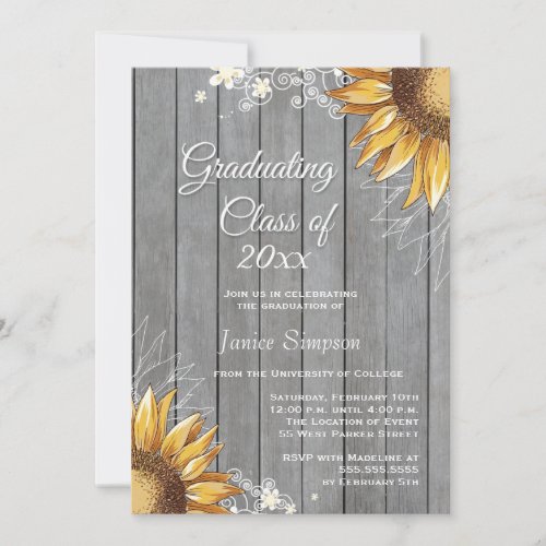 Country rustic sunflowers graduation party invite