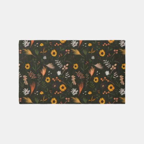 Country rustic sunflowers greenery leaf pattern rug