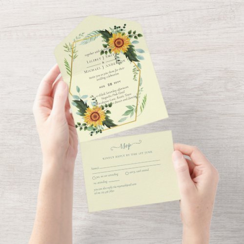 Country Rustic Sunflowers Greenery Wedding Budget All In One Invitation