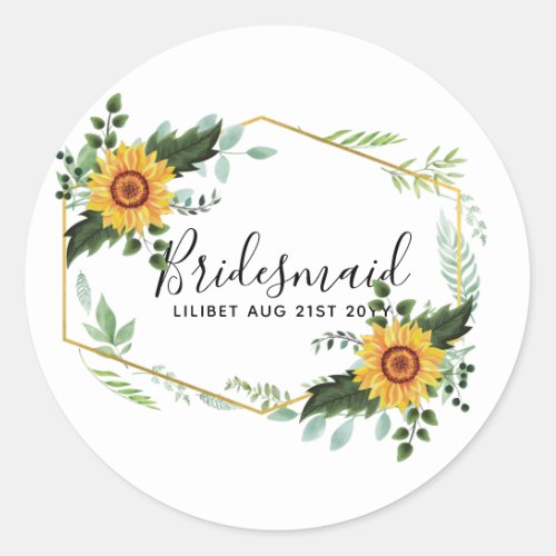 Country Rustic Sunflowers Greenery Wedding Budget Classic Round Sticker