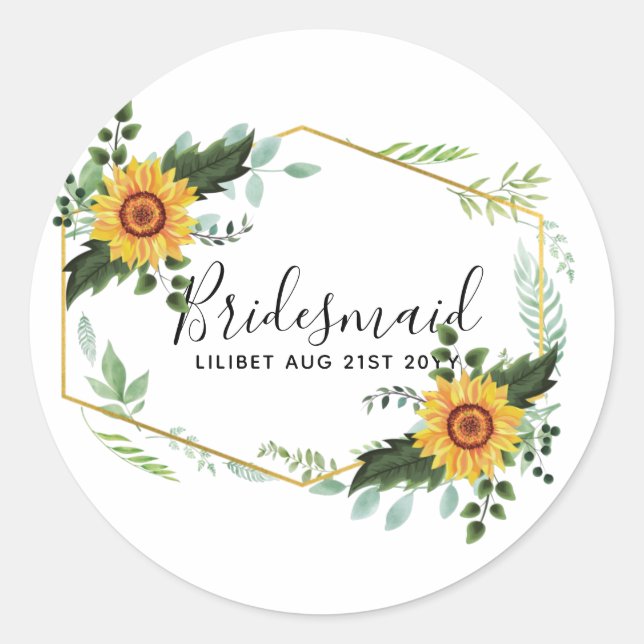 Country Rustic Sunflowers Greenery Wedding Budget Classic Round Sticker (Front)
