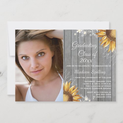 Country rustic sunflowers photo graduation party invitation