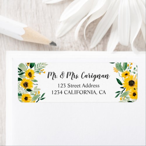 Country rustic sunflowers watercolor chic wedding label