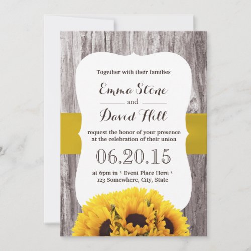 Country Rustic Sunflowers Wood Background Wedding Invitation