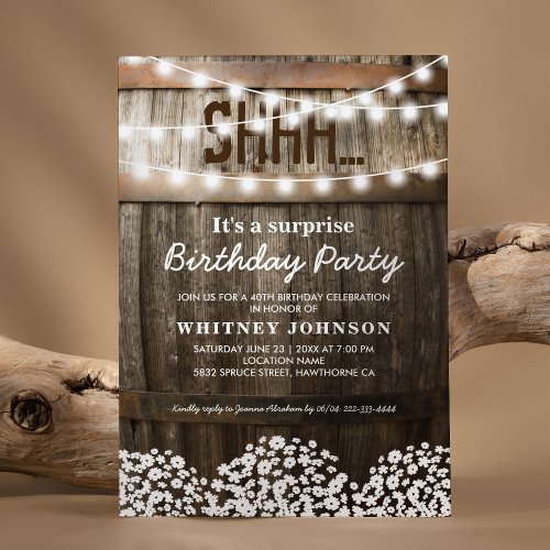 Country Rustic Surprise Birthday Party Invitation