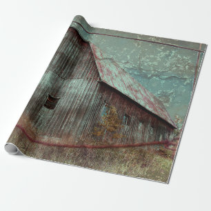 Country Rustic Teal Barn Vintage Texture Decoupage Wrapping Paper