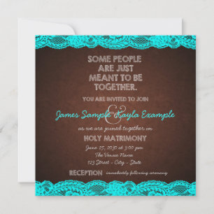 Country Rustic Teal Blue and Brown Wedding Invitation