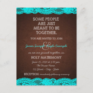 Country Rustic Teal Blue and Brown Wedding Invitation