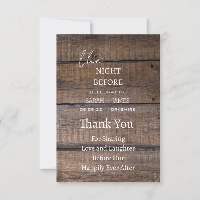 Country Rustic The Night Before Wedding Thank You Card (Front)