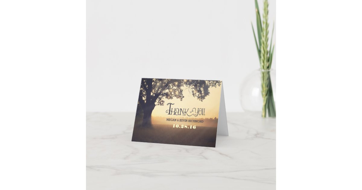 Country Rustic Tree Lights Wedding Thank You Cards Zazzle Com