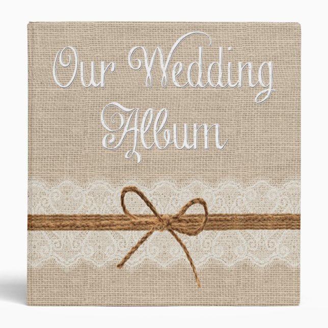 Country Rustic Twine Burlap Wedding Photo Album Binder (Front)