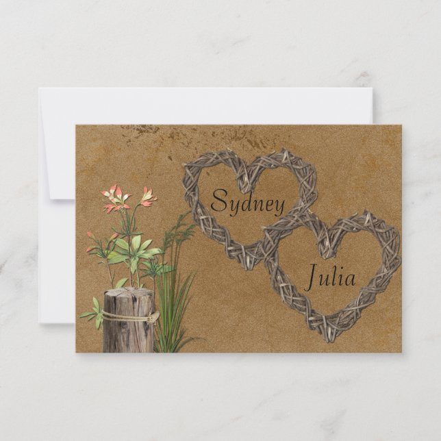 Country Rustic Vine Hearts RSVP Card (Front)