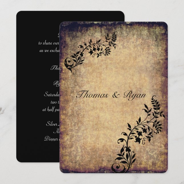 Country Rustic, Vintage Paper, Wedding Invitation (Front/Back)