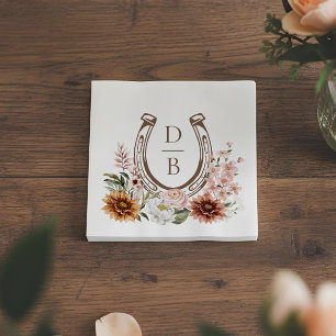 Country Rustic Western Horseshoe Floral Monogram Napkins