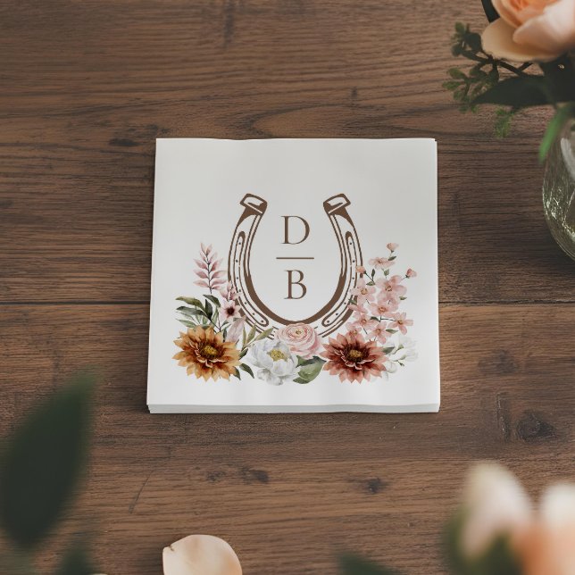 Country Rustic Western Horseshoe Floral Monogram Napkins (Country Rustic Western Horseshoe Floral Monogram Napkins)
