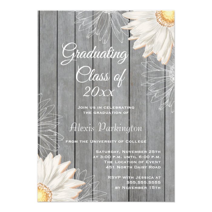 Country rustic white daisy graduation party invite