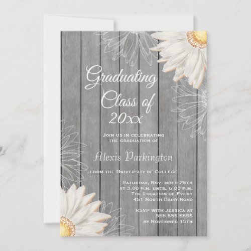 Country rustic white daisy graduation party invite