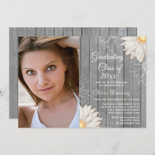 Country rustic white daisy photo graduation party invitation | Zazzle