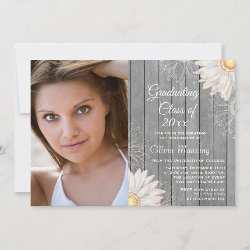 Country rustic white daisy photo graduation party custom invite