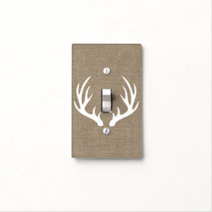 Country Rustic White Deer Antlers and Burlap Light Switch Cover