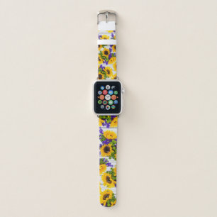 Country Rustic White Wood Purple Yellow Sunflower Apple Watch Band
