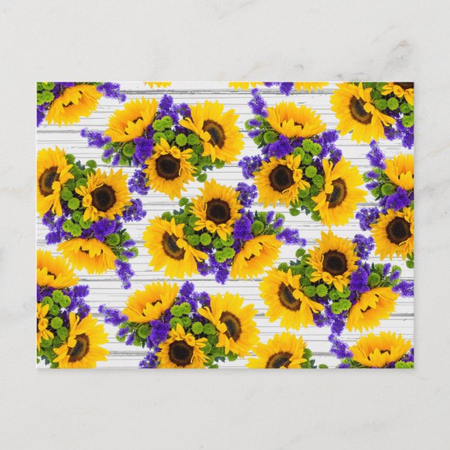 Country Rustic White Wood Purple Yellow Sunflower Postcard (Front)