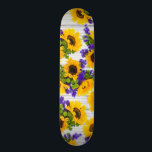 Country Rustic White Wood Purple Yellow Sunflower Skateboard<br><div class="desc">A modern country rustic white wood with purple and yellow summer sunflower floral pattern. This elegant stylish country chic floral outdoor trendy design is perfect for any classy and sophisticated stylish girl or anyone. This design is perfect for the trendy and stylish event. Customize this design with your own message...</div>