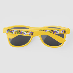 Country Rustic White Wood Purple Yellow Sunflower Sunglasses