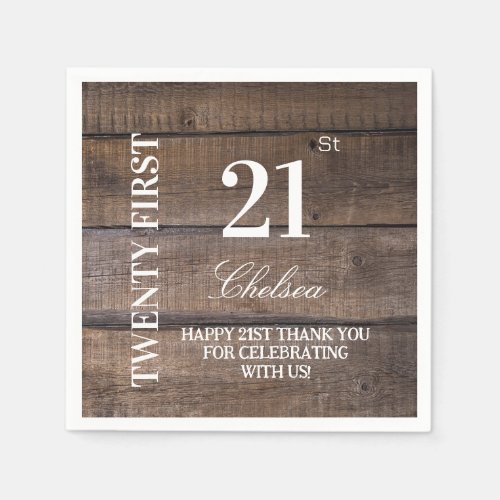 Country Rustic Wood 21st Birthday Party  Napkins