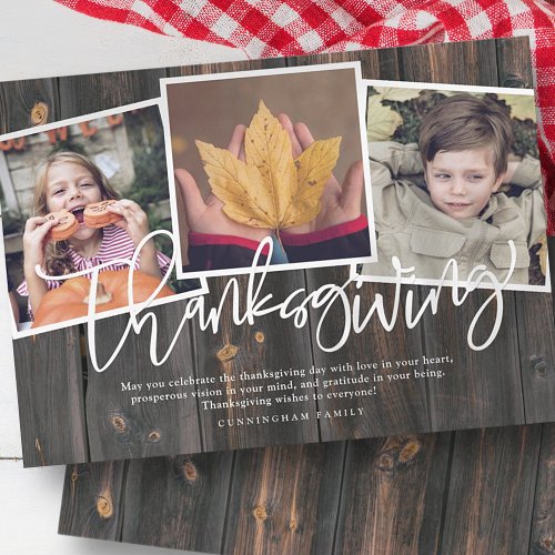 Country Rustic Wood 3 Family Photo Thanksgiving