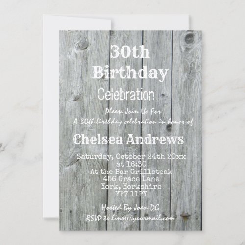 Country Rustic Wood Barn 30th Birthday Party Invitation