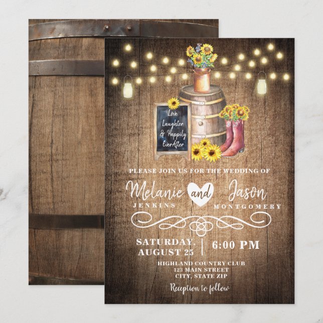 Country Rustic Wood Barrel Wedding Invitations (Front/Back)