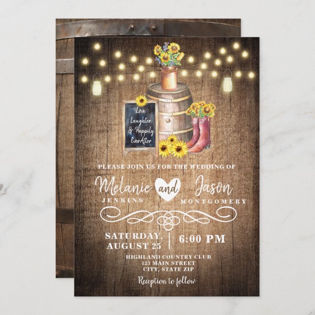 Country Rustic Wood Barrel Wedding Invitations (Front/Back)