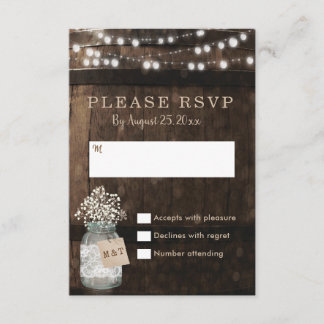 Country Rustic Wood Barrel Wedding RSVP Card