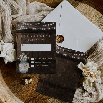 Country Rustic Wood Barrel Wedding Rsvp Card by YourMainEvent at Zazzle