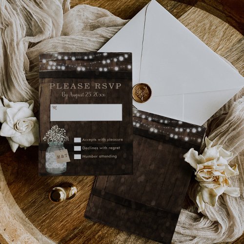 Country Rustic Wood Barrel Wedding RSVP Card