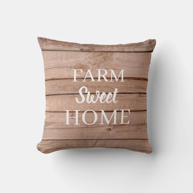 Country Rustic Wood Farm Sweet Home Throw Pillow (Front)