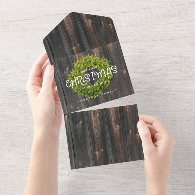 Country Rustic Wood First Christmas New Home Card (Tearaway)